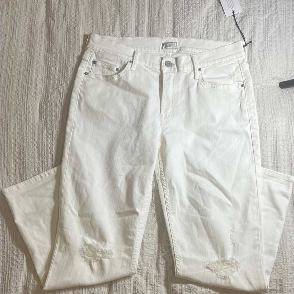 MOTHER jeans the dropout cropped Straight Leg distressed White size 27